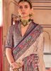 Cream & Blue Printed Art Silk Saree