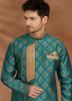 Asymmetric Style Indo Western Sherwani In Turquoise