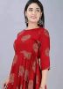 Red Printed Peplum Long Kurti