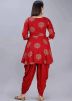 Red Printed Peplum Long Kurti