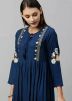 Navy Blue Embroidered Kurti In Rayon