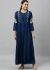 Navy Blue Embroidered Kurti In Rayon