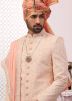 Peach Readymade Chikankari Sherwani In Georgette