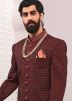 Readymade Maroon Zari Embroidered Dhoti With Sherwani