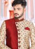 Maroon Asymmetric Readymade Sherwani With Dhoti