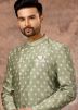 Green Digital Printed Readymade Asymmetric Sherwani
