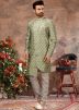 Green Digital Printed Readymade Asymmetric Sherwani