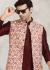 Readymade Maroon Kurta Pajama With Printed Nehru Jacket