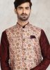 Maroon Readymade Kurta Churidar With Nehru Jacket