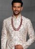 Cream Embroidered Groom Anarkali Style Sherwani