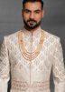Readymade Cream Silk Embroidered Anarkali Style Sherwani