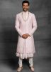 Pink Embroidered Anarkali Style Sherwani In Silk