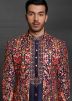Navy Blue Readymade Embroidered Silk Sherwani Set