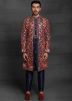 Navy Blue Readymade Embroidered Silk Sherwani Set