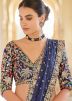 Navy Blue Sequins Embellished Organza Saree
