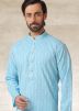 Blue Printed Kurta Pajama Set In Cotton