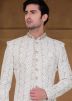 Beige And White Readymade Chikankari Sherwani