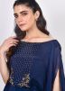 Navy Blue Embellished Kaftan In Crape