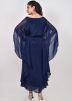 Navy Blue Embellished Kaftan In Crape