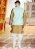 Golden Kurta Dhoti Set With Embroidered Jacket