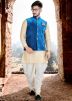 Cream Dhoti Kurta Set With Nehru Jacket
