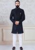 Black Embroidered Indo Western Sherwani With Pant
