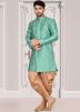 Turquoise Woven Readymade Sherwani And Dhoti Set