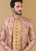 Golden Kurta Pajama With Printed Long Jacket