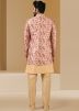 Golden Kurta Pajama With Printed Long Jacket