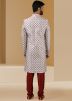 Readymade Off White Sherwani Set In Printed Design
