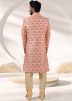 Floral Mens Sherwani Set In Art Banarasi Silk