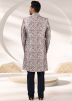 Grey Floral Printed Asymmetric Sherwani With Churidar