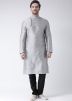 Readymade Grey Dupion Silk Kurta With Churidar