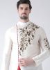 Readymade Mens White Embroidered Kurta With Dhoti