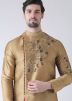 Golden Embroidered Angrakha Style Dhoti Kurta Set