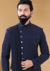 Blue Readymade Bandhgala Jodhpuri With Attached Dupatta