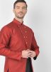 Black Dupion Silk Kurta Pajama With Red Jacket