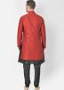 Black Dupion Silk Kurta Pajama With Red Jacket
