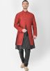 Black Dupion Silk Kurta Pajama With Red Jacket