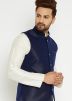 White Kurta Pajama Set With Nehru Jacket For Men