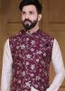 Mens Kurta Pajama With Printed Nehru Jacket In Cream