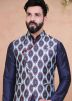 Navy Blue Kurta Pajama Set With Digital Printed Jacket