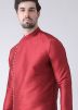 Red Dupion Silk Side Slit Style Kurta With Dhoti