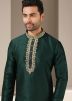 Green Festive Embroidered Kurta With Churidar