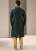 Green Festive Embroidered Kurta With Churidar