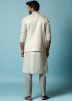 White Beaded Readymade Linen Nehru Jacket