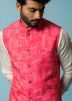 Peach Printed Readymade Nehru Jacket In Art Silk