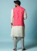 Peach Printed Readymade Nehru Jacket In Art Silk