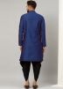 Blue Readymade Dhoti With Kurta In Dupion Silk