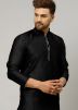 Black Readymade Dupion Silk Kurta With Dhoti